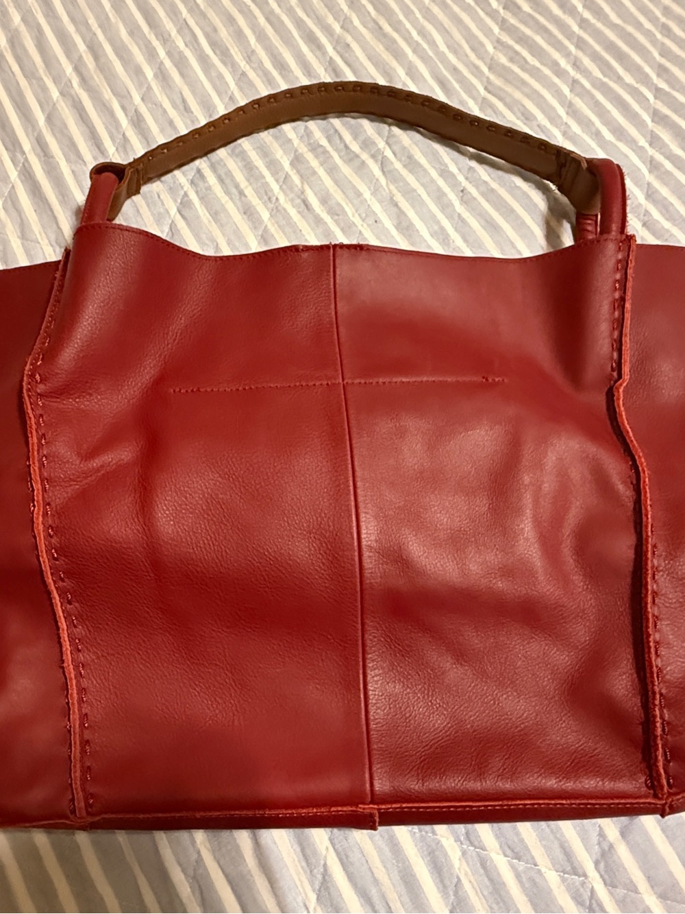 The Sak RED Leather Tote with Tan Braided Handle
